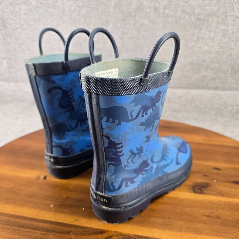 Kids Dinosaur Rubber Rain Boots By Lilly & Dan Size 11/12 Blue & Black - Picture 12 of 13